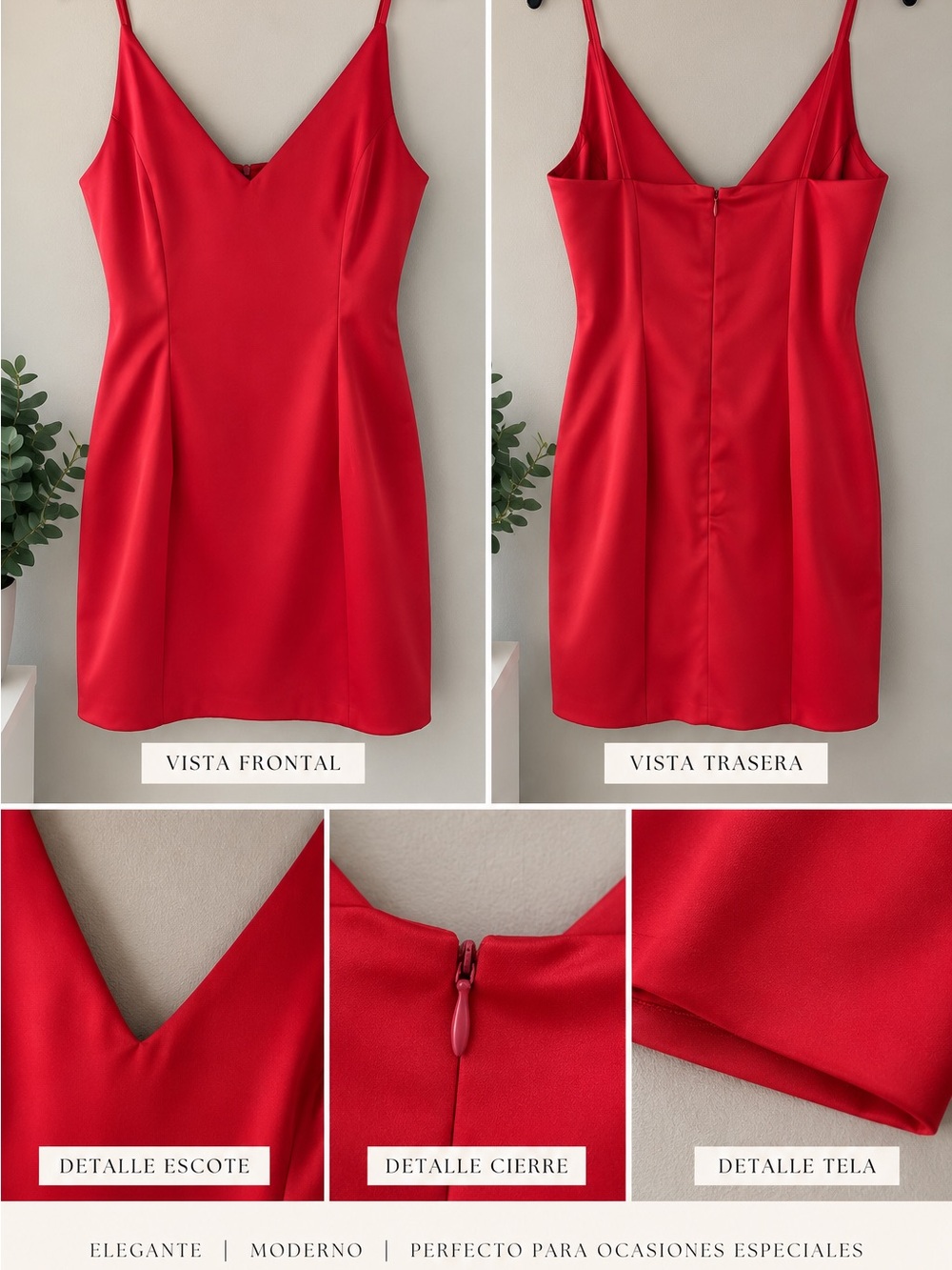 Red V-Neck Spaghetti Strap Dress